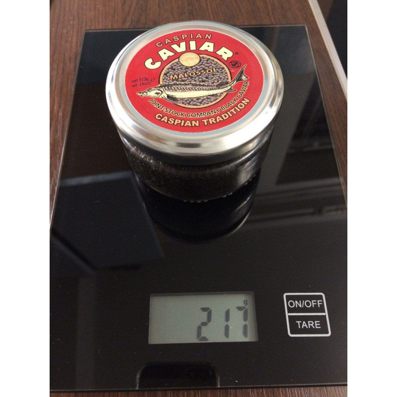 Икра осетра 113 г в подарочной упаковке (дойная) Caspian Caviar Mallosol